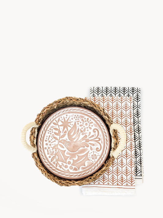 Bread Warmer & Basket Gift Set with Tea Towel - Bird Round-0
